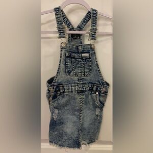 7 For All Mankind Kids Denim Short Romper 4T Blue Distressed Button Sides
